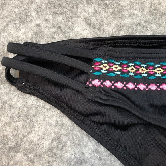 Sundazed Bikini Bottom XL Hipster Strappy Crossover Sides Boho Embroidered Black - Picture 2 of 11
